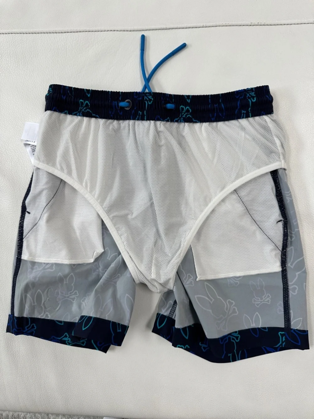 Psycho Bunny Boys Navy Swim Trunks with Blue Bunny Print size M (10-12) - Picture 8 of 9
